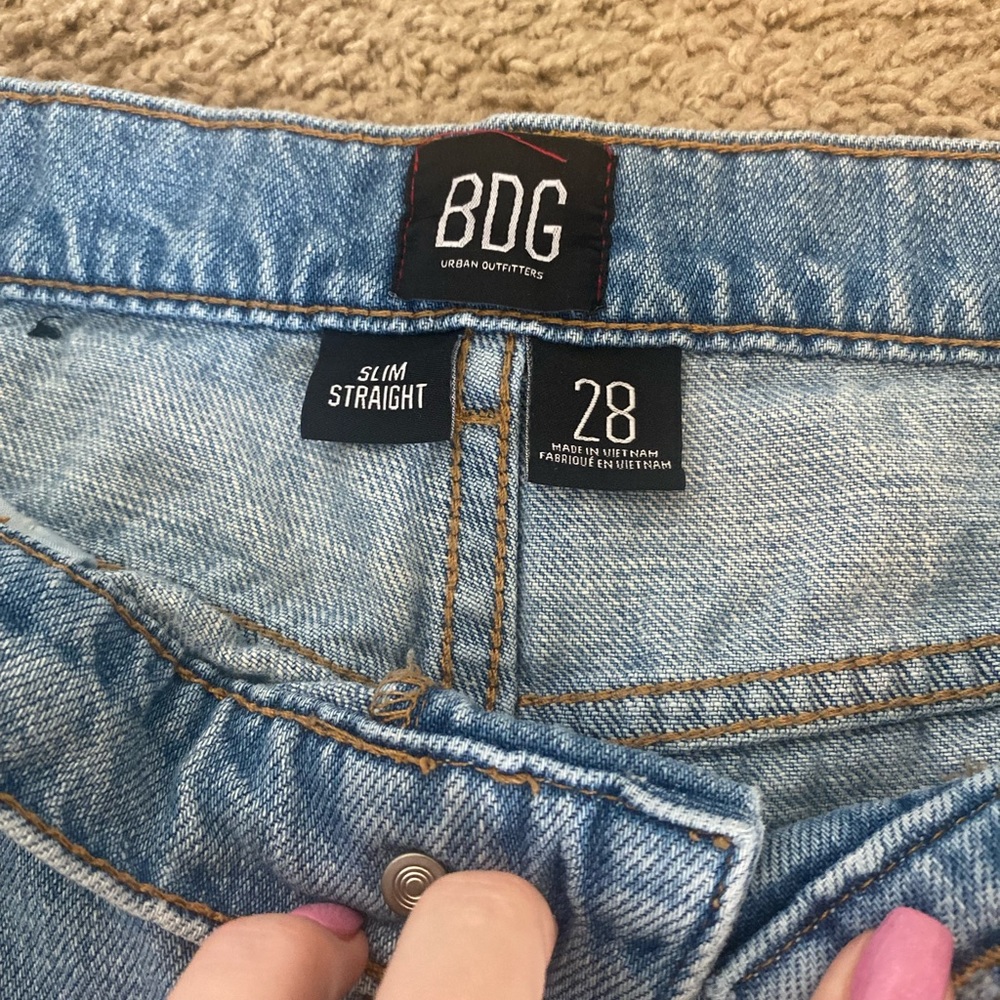 Distressed denim relaxed jeans